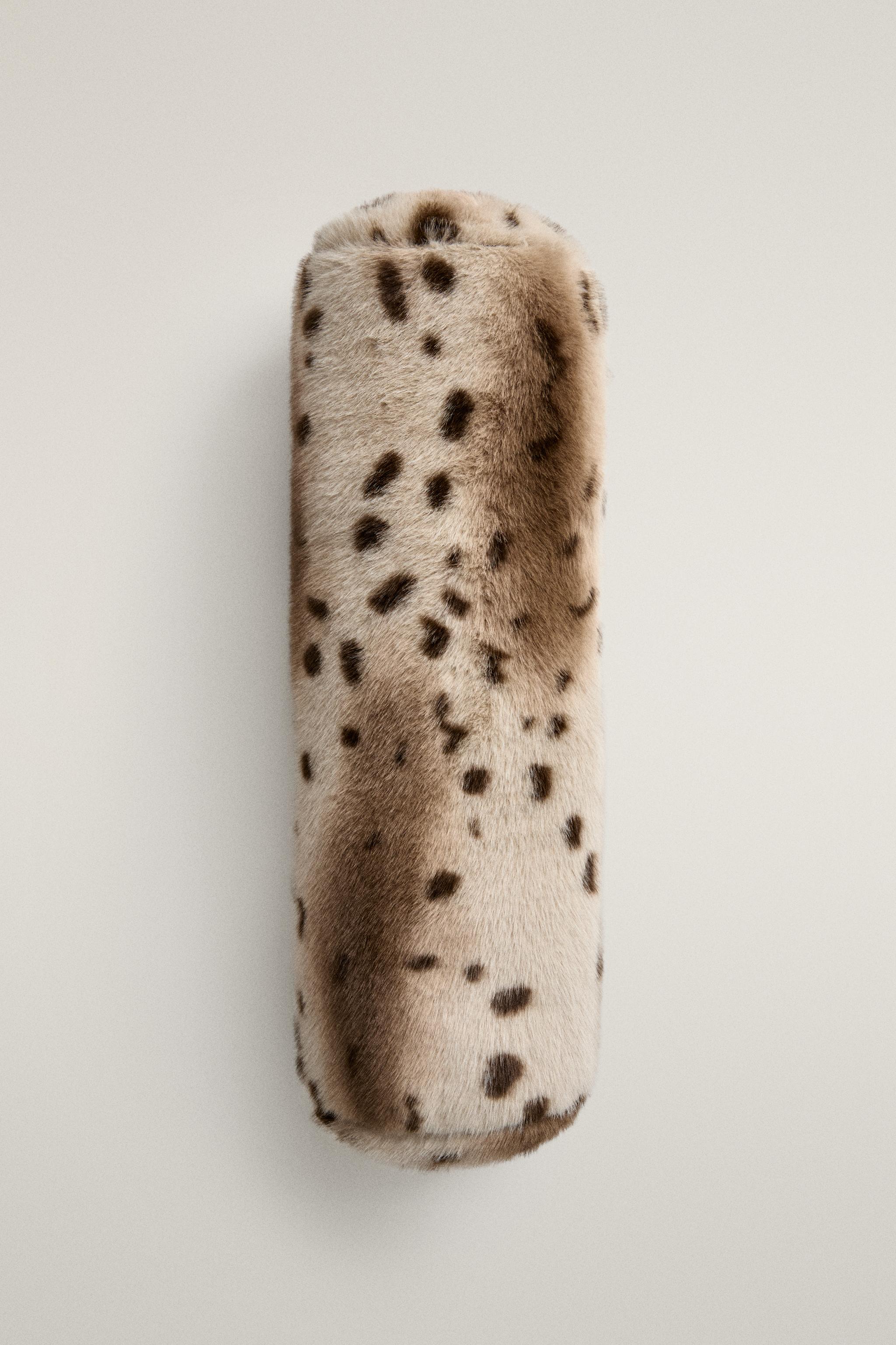 ANIMAL PRINT FUR BOLSTER PILLOW