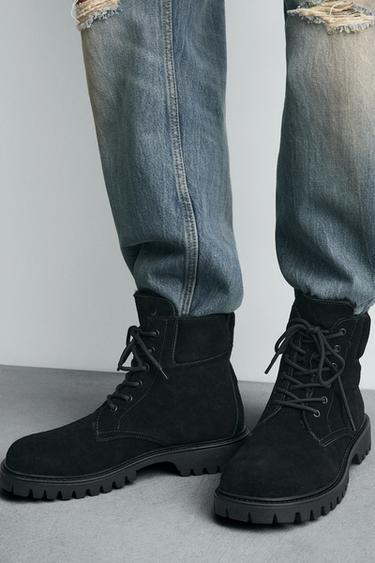BOTA PIEL CORDONES - Negro de Zara