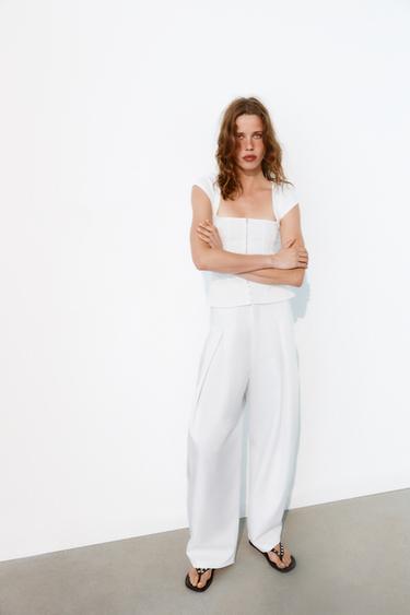 Zara PLEATED BALLOON PANTS - White - Image 0