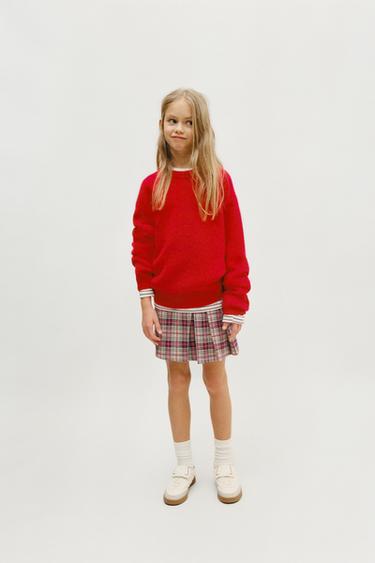 FALDA TABLAS CUADROS - Rojo de Zara