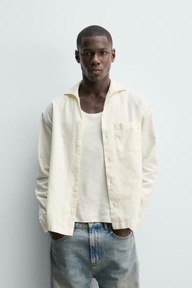 Zara RELAXED FIT POCKET SHIRT - Ecru