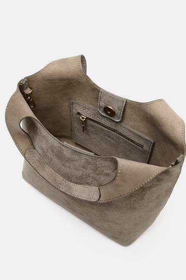 LEATHER MINI TOTE BAG - Grey by Zara - Image 3