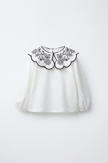 EMBROIDERED COLLAR T-SHIRT - Black by Zara