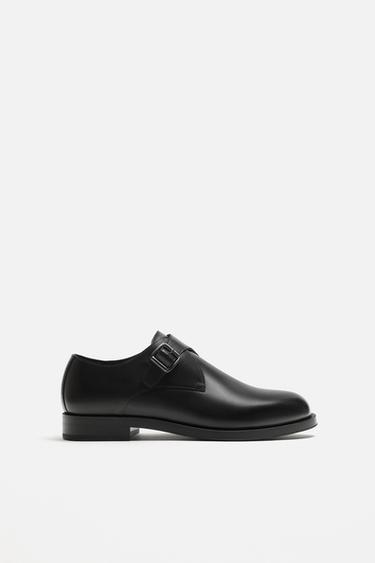 Zara SINGLE MONK STRAP LEATHER SHOES - Black