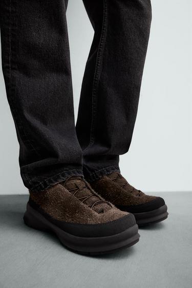 LEATHER TREK TRAINERS - Brown by Zara