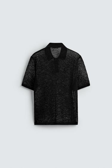 OPENWORK KNIT POLO SHIRT - Black by Zara - Image 8