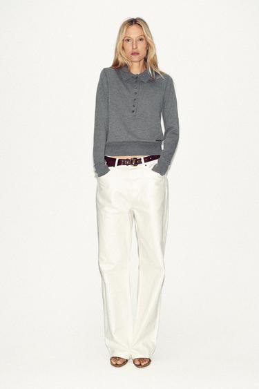 Zara PLAIN KNIT POLO SWEATER - Gray marl - Image 0