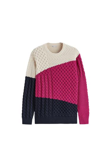 TEXTURED CABLE-KNIT SWEATER