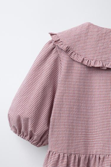 GINGHAM CHECK DRESS WITH COLLAR - Dark pink by Zara - Image 3