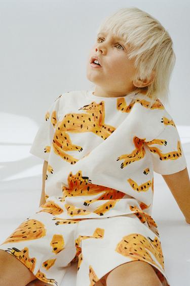 TIGER T-SHIRT AND BERMUDA JOGGING SET - Ecru by Zara