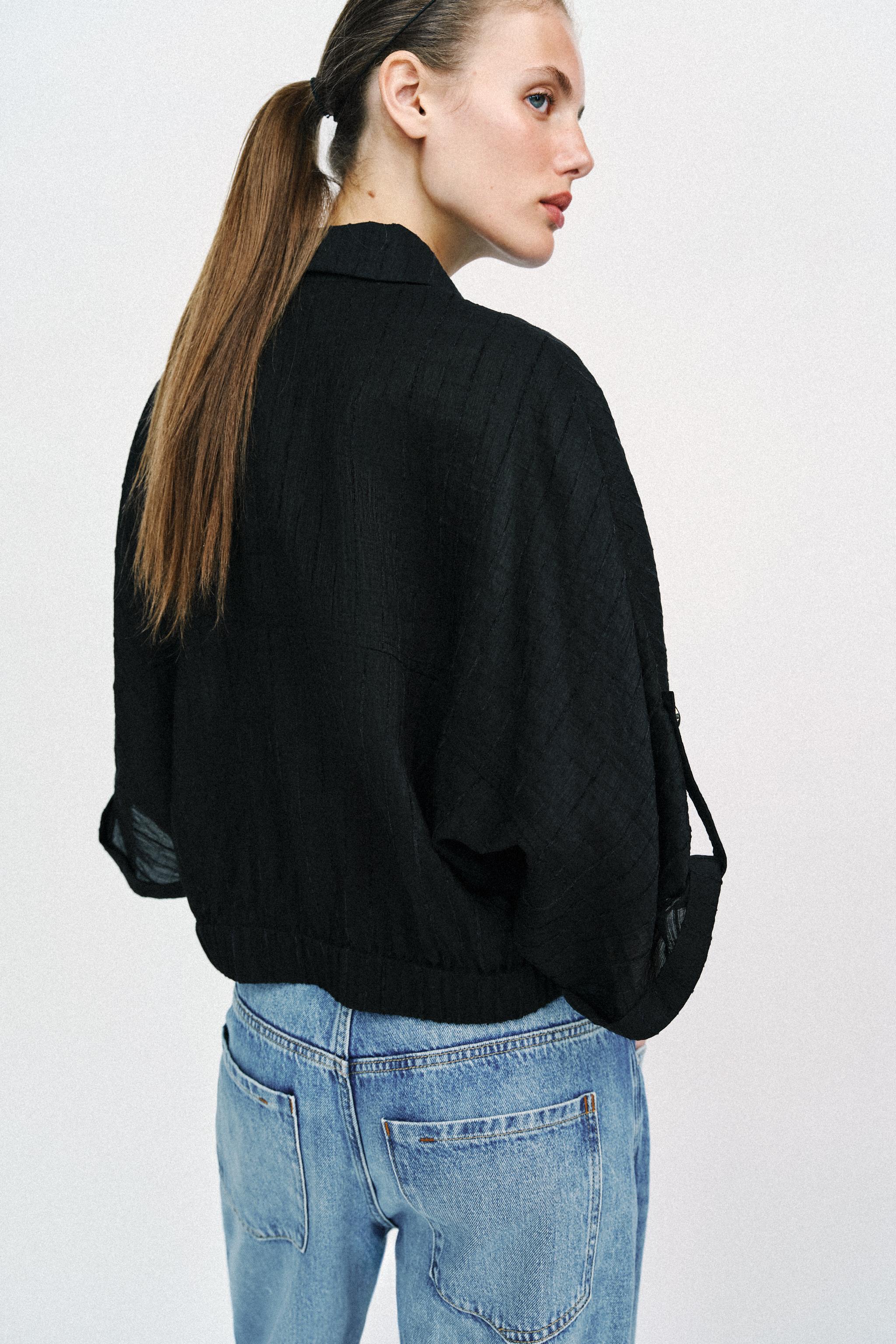 TABBED SLEEVE SAFARI BLOUSE