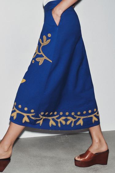 JUPE LONGUE BRODÉE ZW COLLECTION - Bleu de Zara - Image 3