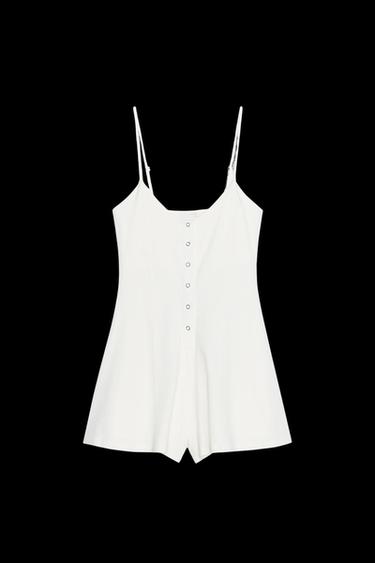 COTTON STRAPPY JUMPSUIT - Oyster-white by Zara - Image 0