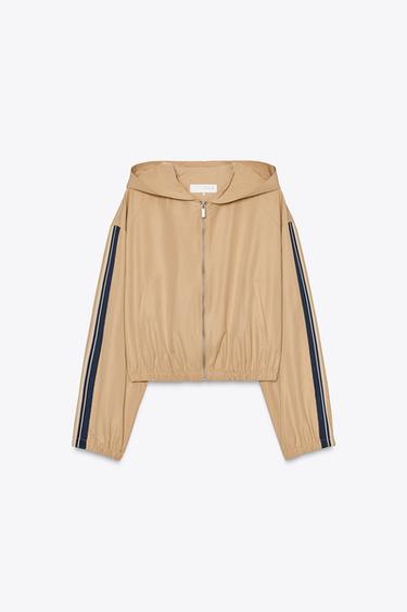 HOODED JACKET WITH SIDE STRIPES - Mid-camel by Zara - Image 4