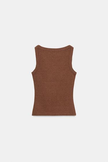 T-SHIRT COTON SANS MANCHES - Marron clair chiné de Zara - Image 3
