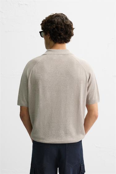 LINEN KNIT POLO SHIRT - Sand by Zara - Image 2
