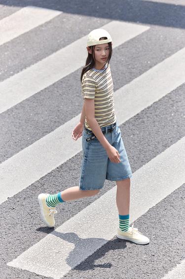 Zara 撞色條紋 T 恤 - 香子蘭色