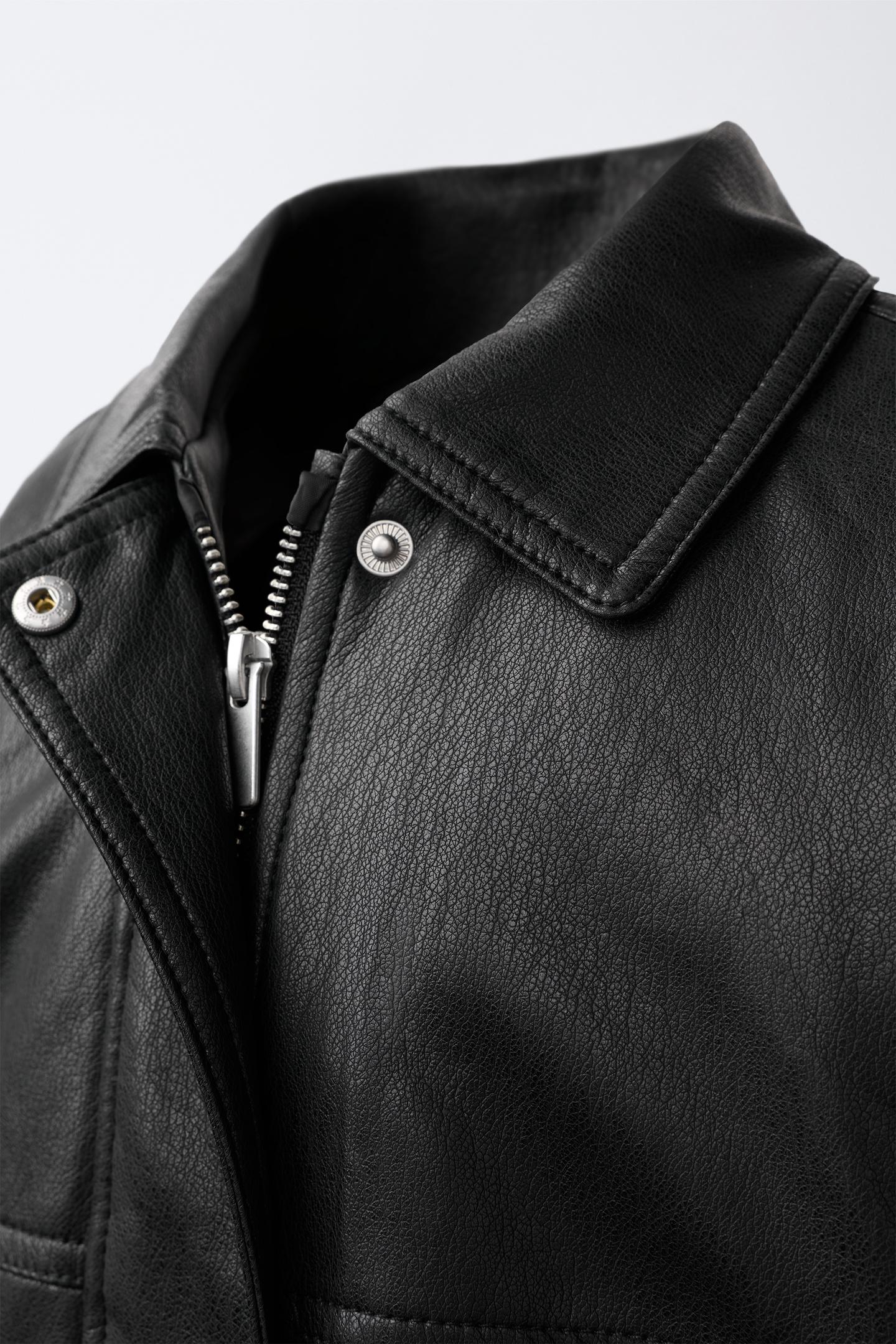 Детская куртка Zara Faux Leather Bomber, цвет: Чёрный — фото 6