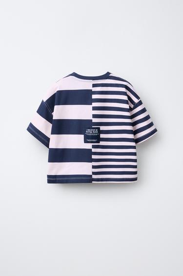 STRIPED SLOGAN T-SHIRT - Navy / White by Zara - Image 1