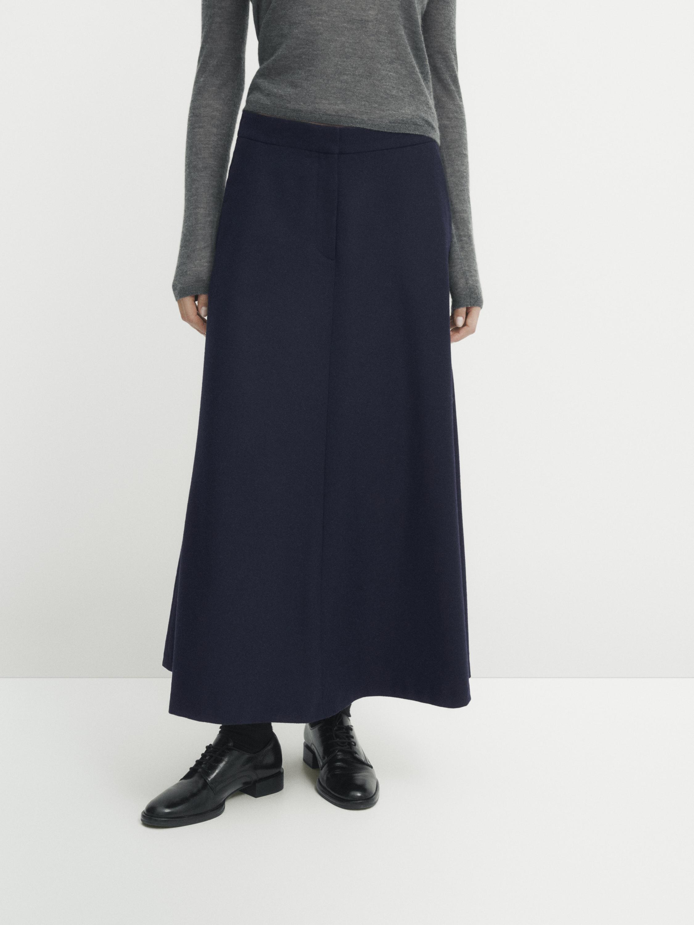 Navy blue wool blend flared midi skirt - Navy blue | ZARA United