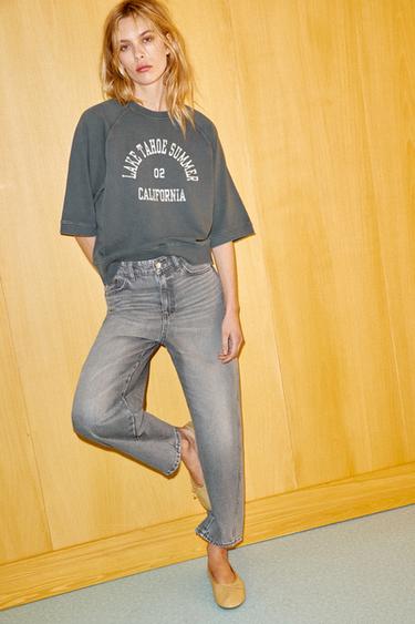 Zara TRF MID-RISE CROPPED JEANS - Gray