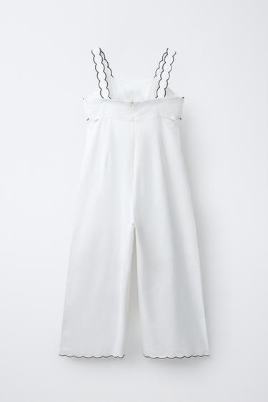 LONG EMBROIDERED CUT-OUT JUMPSUIT WITH COTTON AND LINEN - Ecru / Black by Zara - Image 1