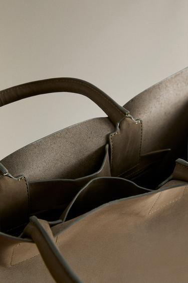 Zara NUBUCK LEATHER SHOPPER BAG - Green