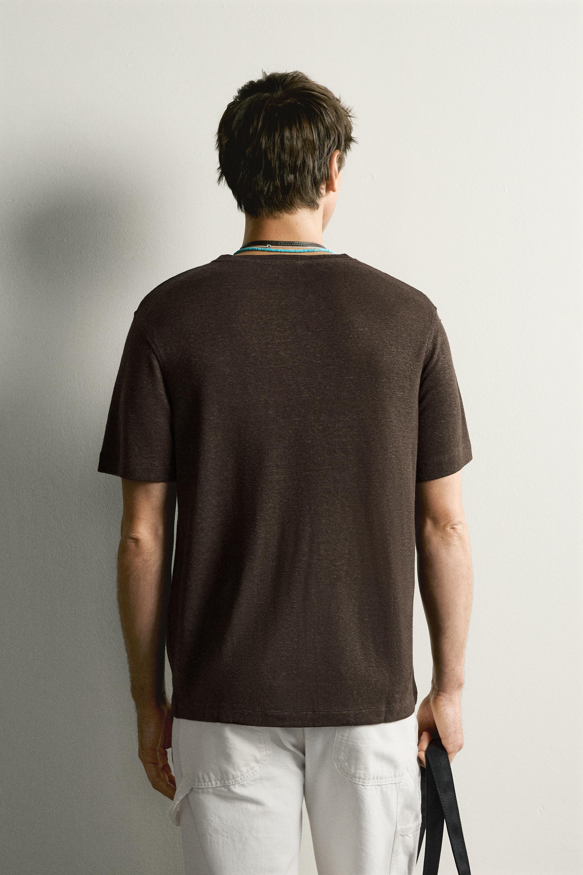 Мужские футболки Zara HEMP-VISCOSE REGULAR FIT T-SHIRT — фото 3
