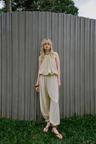 BEADED HALTER BALLOON TOP - Ecru by Zara - Image 0