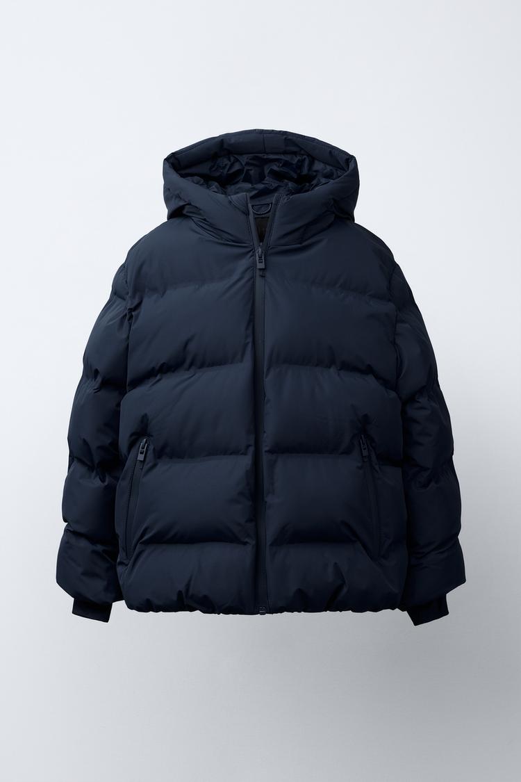 WATER-REPELLENT QUILTED COAT WITH LABEL Navy blue ZARA India
