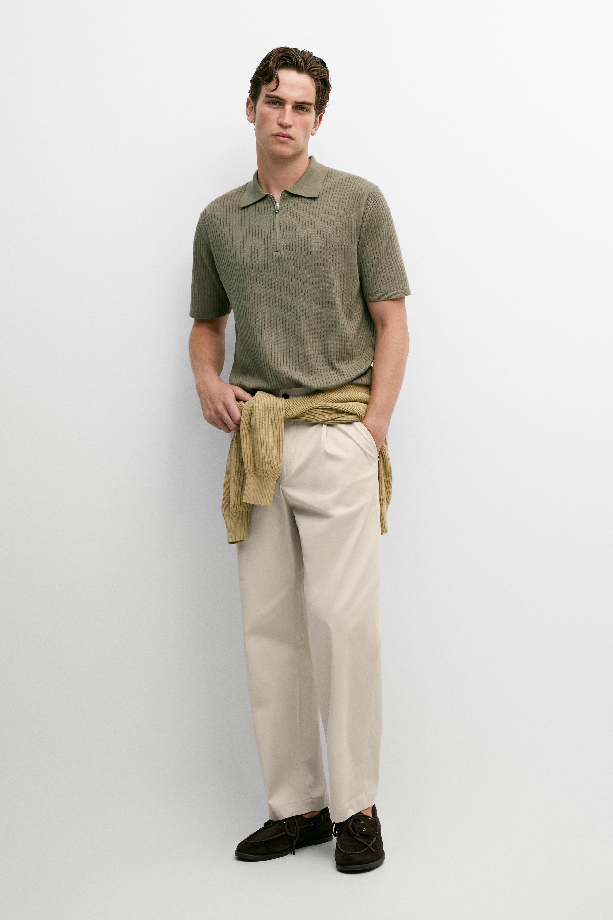 Cotton knit half-zip polo — Mid-green