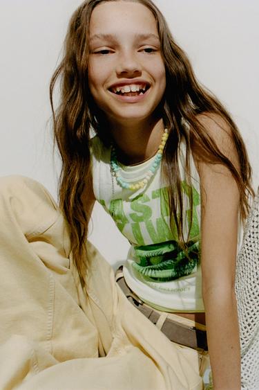 Zara FRUIT PRINT RIB TOP - White