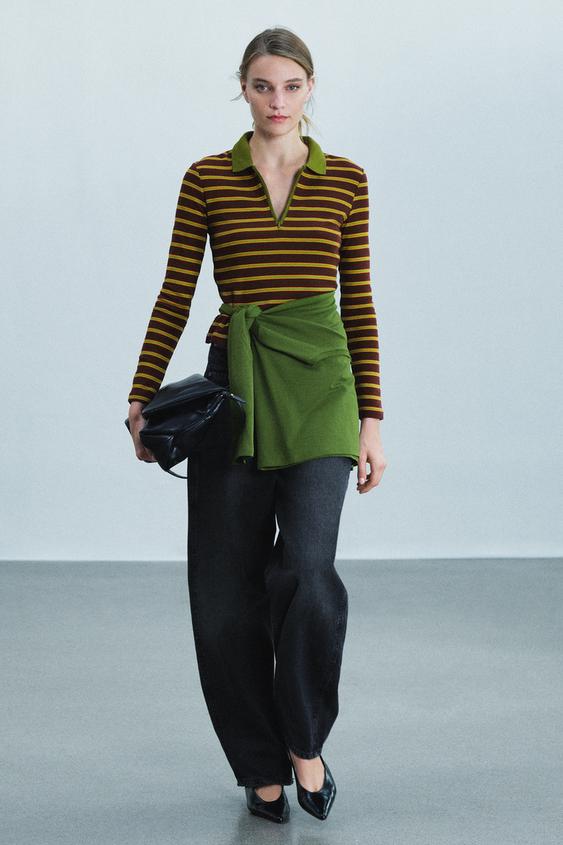 POLO MAJICA S KONTRASTNIMI ČRTAMI - Granatno rdeča de Zara - Slika 0