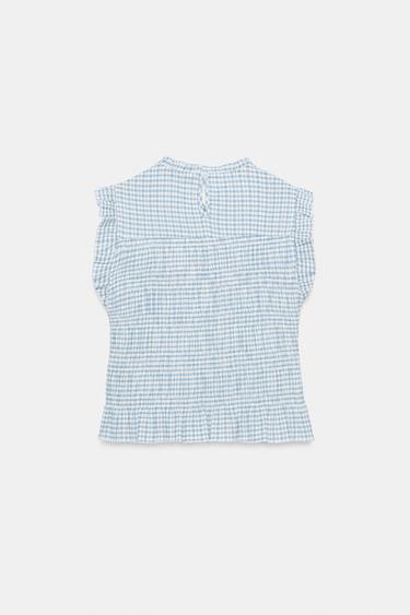 GINGHAM SMOCKED TOP - Ecru / Blue by Zara - Image 6