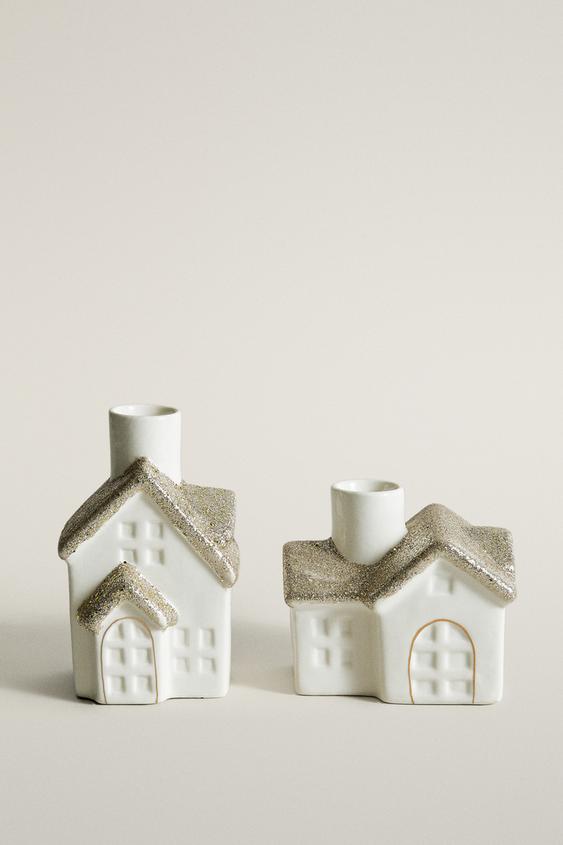 PORTE-BOUGIE MAISON CÉRAMIQUE NOËL - Blanc de Zara - Image 0