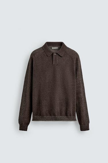 TEXTURED KNIT POLO SHIRT - Brown by Zara