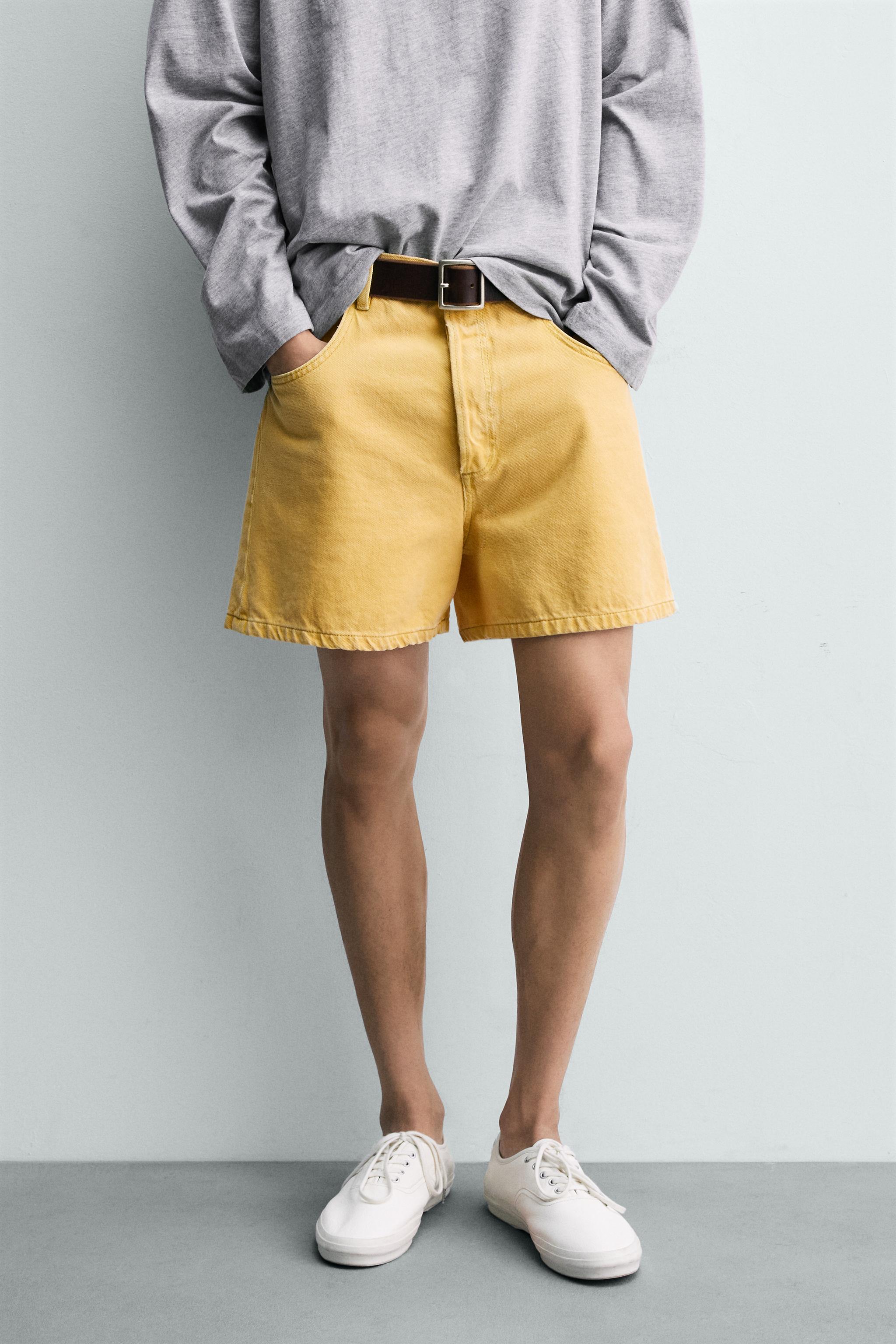 COLOURED RELAXED FIT DENIM BERMUDA SHORTS — Yellow (alternate view)