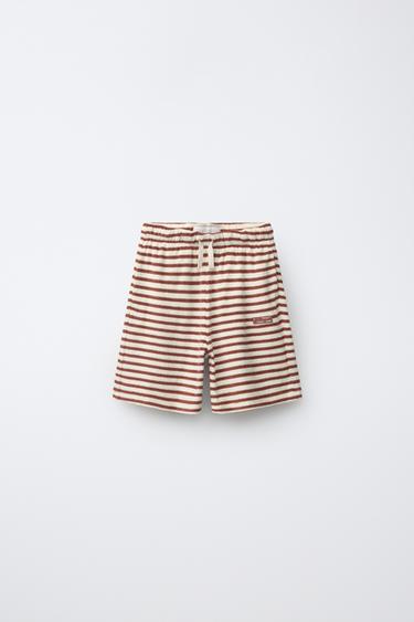 ENSEMBLE T-SHIRT ET BERMUDA À RAYURES EFFET ÉPONGE - marron/blanc de Zara - Image 3