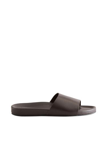 LEATHER SLIDERS - Brown by Zara