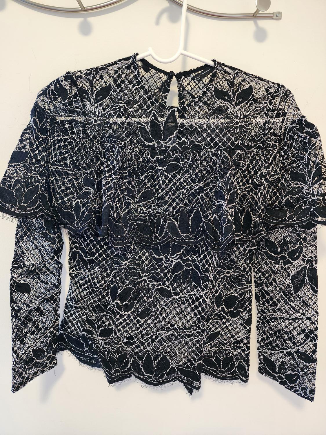 BLACK RUFFLED LACE UP TOP - Image 2