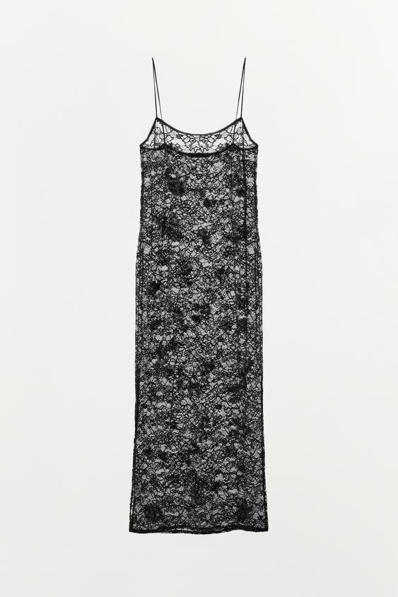 ROBE MI-LONGUE EN DENTELLE - Noir de Zara - Image 5