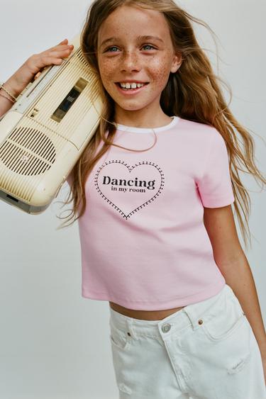 T-SHIRT RIB INSCRIPTION CONTRASTE - Rose de Zara