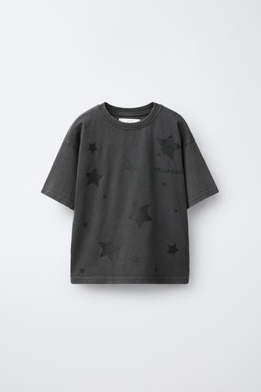 CAMISETA EFECTO LAVADO ESTRELLAS BRILLO - Gris antracita de Zara