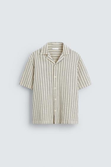 STRIPED TEXTURED SHIRT - Navy / White by Zara