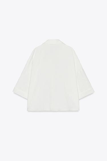 SHIRT WITH ROLLED-UP SLEEVES - Oyster-white by Zara - Image 5