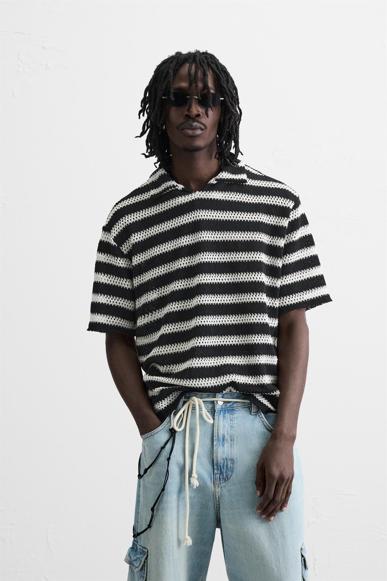 POLOSHIRT AUS STRICK MIT STREIFEN - Schwarz von Zara
