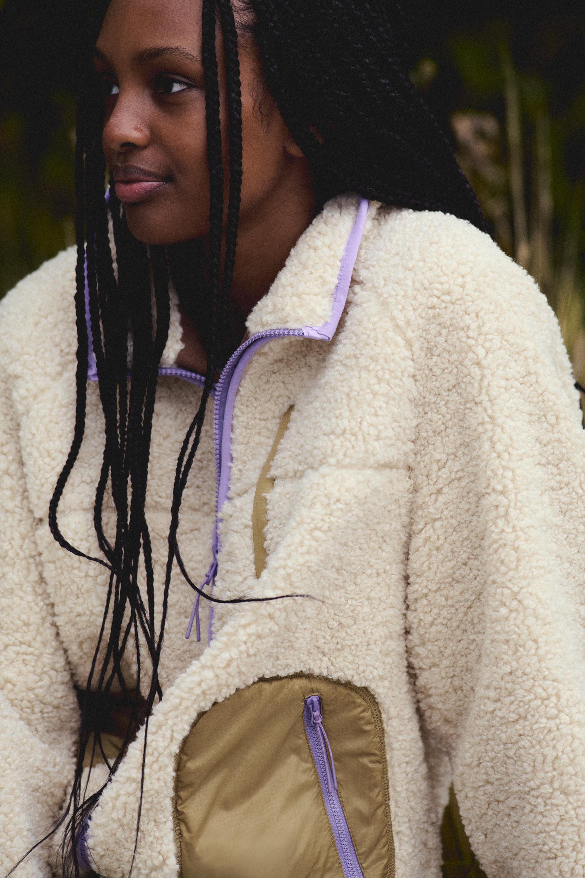 CONTRAST FAUX SHEARLING JACKET