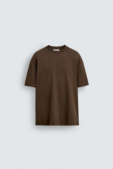 RELAXED FIT INTERLOCK T-SHIRT - Dark brown by Zara