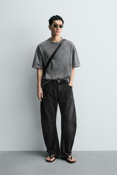 Zara 休閒桶形版型牛仔褲 - 碳色