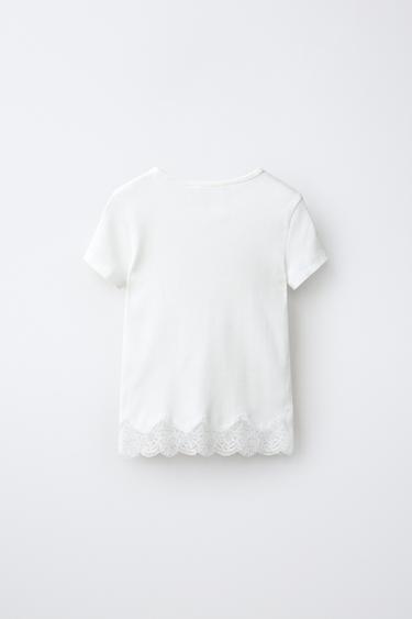 RIBBED LACE T-SHIRT — Oyster-white 2